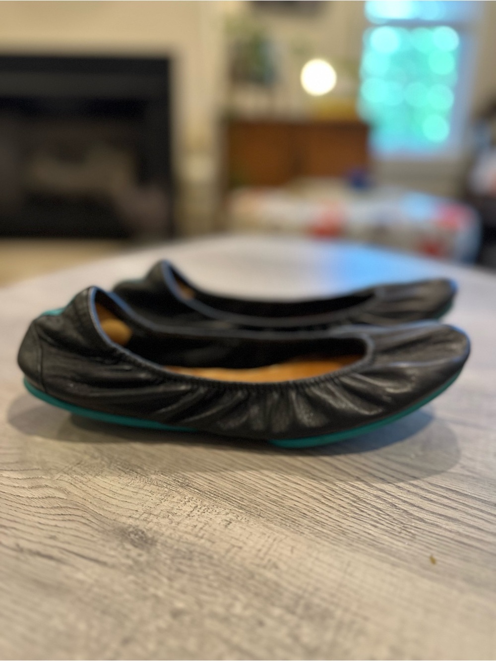 Tieks Black Leather Ballet Flats with Teal Stitch Tab Size 9 - Picture 5 of 7